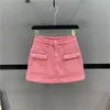 Skirts 2023 White Pink Denim Short Skirt Women's Summer Pocket High Waist Hippie Wrap Y2K 90s Harajuku Pleated Mini