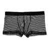 Unterhosen für Herren, weiche Mesh-Unterwäsche, durchsichtige, atmungsaktive Herren-Boxershorts mit niedriger Taille, U-konvexes Design für Komfort