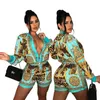 2023 Spring Two Piece Pants Women Designer Print Jacket and Shorts 2pcs Set Long Sleeped Outfits Ship252a