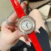 Mode Diamond Womens Watches Top Brand Leather Strap 32mm Luxury Lady Watch Crystal Arvurs för kvinnor Födelsedag Valentines Day Christmas Gift Relojes Mujer