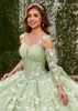 Büyüleyici Kelebek Quinceanera Elbiseler Çıkarılabilir Uzun Kollu Tatlı 15 Balo Gibi Glitter Balo Gown Vestidos De 16 Anos