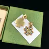 New Charm Earrings Fashion Light Luxury Brand Designer Vintage Leopard Head Colorful Diamond Petal Earring Wedding Party High Qual218t