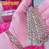 Pendant Necklaces Iced Out Bling Miami Cuban Link Chain Necklace Two Tone Pink White Cubic Zirconia Choker Hip Hop Necklaces Women Men Jewelry 230911