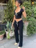 Camicie da donna 2023 Summer Women Casual Bow Skinny Short Short Crop Top Outfit sexy T-shirt a collo nero nero