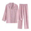 Vrouwen Nachtkleding WIKISSPJS 2023 Lente Herfst Twill Pyjama Pak Plaid Housewear Voor Vrouwen Tweedelige Set Zomer
