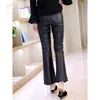 Pantaloni da donna Novmoop High Street Stile casual Donna Estate Nero Elastico in vita Pelle di agnello Vera pelle Flare Spodnie Pantalones LT3093