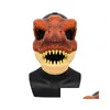 Party Masks 3D Dinosaur Mask Livelike Raptor Dino Moving Jaw High Quality PVC Headwear Halloween Children Toy Carnival Gift Drop Deliv Dha9i