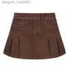 Spódnice Letnie dżinsowe przygotowanie mini plisowana sukienka seksowna akademicka dziewczyna brązowa miniskirt street moda retro spódnica G220605 L230912