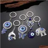 Anéis -chave Design clássico Antique Sier azul Evil Eye Chain Chain Animal Pendant Crafting Keychain pendurado jóias de ornamento para presente Drop dhskb