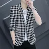 Ternos masculinos dybzacq verão meia manga blazers moda xadrez casual terno jaqueta fino negócios social casaco streetwear blazer