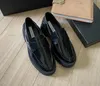 Designer Luxury Leather Platform Loafers Black Women Shoes Round Toeline Square Heel Party Shoes