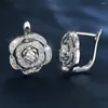 Boucles d'oreilles créoles en argent, Clip de fleur Rose pour femmes, petit Zircon blanc camélia, bijoux de mariage romantiques