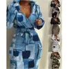 Desinger 캐주얼 드레스 플러스 사이즈 크기 3xl 여자 후드 드레스 패션 긴 슬리브 인쇄 탑 포켓 드레스 7 색