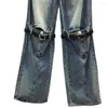 Women's Jeans 2023 Autumn Retro Distressed Boot Cut For Women High Waist Belt Spliced Design Fashion Casual Pants Y4235