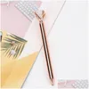 Ballpoint Pens Wholesale 1Pc Big Diamond Crystal Pen Gem Ring Office Metal Roller Ball Black Rose Gold Sier Pink Drop Delivery School Dhtwc