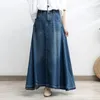 スカートTiyihailey long maxi a-lineスカート女性弾性ウエスト春秋デニムジーンズビンテージデニムビッグヘムM-2xl 230911