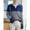 Women's Sweaters Autumn And Winter Cashmere Sweater Women POLO Lapel Striped Long Sleeve Pullover Lazy Bottoming.