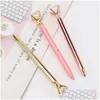 Ballpoint Pens Wholesale 1Pc Big Diamond Crystal Pen Gem Ring Office Metal Roller Ball Black Rose Gold Sier Pink Drop Delivery School Dhtwc