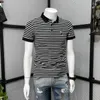 Polo da uomo Streetwear Top Abbigliamento Slim Fit Uomo con colletto T-shirt Polo a righe di alta qualità per uomo Blu Kpop Gym Katoen 5xl