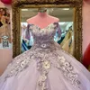 Lavendelfarbenes Quinceanera-Kleid mit V-Ausschnitt, Ballkleid mit Perlenapplikationen, Spitze, schulterfrei, süßes 16-Kleid mit Schnürung, Vestidos De 15 Anos