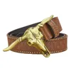 Riemen Mode Lederen Riem Western Cowboy Gesp Mannen Vrouwen Jeans Tailleband Casual Vintage Gegraveerde Bloemen Stier