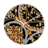 Wanduhren Vintage Schwarz Gold Barock Damast Rokoko Uhr Wohnzimmer Luxus Küche Schlafzimmer Floral Verziert Große Uhr Home Decor