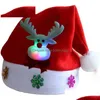 Julekorationer LED Light Hat Santa Claus Hats Snowman Bear Deer Cap Luminous Xmas Decoration Festival Party Supply for Kids ADT DHAEZ