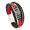 Nieuwe trendy multi-gelaagde zwart rood lederen armband manchet armband sieraden voor mannen cadeau