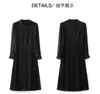 2023 été noir couleur unie robe à manches longues col rond dentelle Midi robes décontractées S3S08W09081101