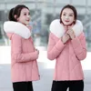Kadın trençkotları moda kürk yaka kapşonlu pamuklu pamuklu kadın kış parkas ceket kısa sıcak yastıklı pufzer kar aşınma dış giysiler