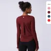 2024 lu lu lemens Long 202Autumn/winter Sleeve Tight Yoga Suit T-shirt Womens Back Half Zip Sports T-shirt Exposed Umbilical Fitness Long Sleeve T