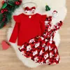 Clothing Sets 1-5 Years Christmas Baby Girls Long Sleeves Ruffle Babysuit Romper Top Printed Skirt Outfits Cute Clothes Set 1 2 3 4 5 Years 230912