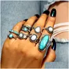 Cluster Rings 100 Pcs/Lot Bohemia Vintage Rings For Women And Girl Mix Siery Golden Accessories Crown Butterfly Hollow Out Finger Ring Dhmfj