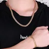 Chains 8MM Cuban Link Curb Chain Necklace & Bracelet Set For Men Golden Blue Stainless Steel Men's Necklaces Bracelets Man Ac2400