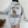 Hoodies للنساء للبلوزات Live Live Cowgirls Hoodie الغربية الصحراء المقنعين قميص قميص عتيقة صبار راعية البقر pullover Wild West Country Girl Trendy 230911