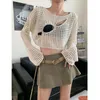 Women's Sweaters Cropped Knitted Sweater Women Pullovers 2023 Sexy Y2K Korean Aesthetic Oversized Summer Crochet Top Long Sleeve Streetwear