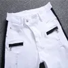 Nuevos pantalones vaqueros rasgados para hombre, pantalones vaqueros rectos blancos a rayas, pantalones vaqueros informales ajustados con agujeros para motorista, pantalones de talla grande 0103243O