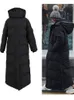 Women Down Parka Super Long Female Knee Jacket Woman with Thick Black Coat in Winter