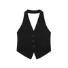 Gilets pour femmes Tops pour femmes 2023 High Street Fashion Bouton Up Col V Halter Gilet sans manches Sexy Open Back Tie Party Black Vest