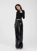 Women's Pants Faux Leather Straight With Shiny Finish Loose Latex Gothic Ladies PVC Trousers Pocket Custom