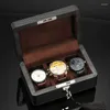 Cajas de reloj Caja de cuero de 3 ranuras Organizador de almacenamiento negro con cerradura Moda Carbono para regalo de hombres