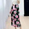 Saias impressas franjas plissadas saia japonesa moda luxo designer roupas mulheres vintage para elegante