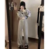 Sweats à capuche pour femmes Style paresseux gris pull à capuche veste fermeture éclair américain décontracté haut court ample dames taille élastique pantalon ensemble deux pièces