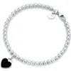 100% S925 Silver Luxury Love Pärled Tag Strands Armband Women Fine Jewelry Trendy Beads Chain Round Ball Armband för flickvän234v