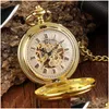 Pocket Watches 2021 Gold Clock Flower Deer Carving Design Mechanical Watch Fob Waist Chain Skeleton Hollow Steampunk Men Drop Delivery Dhfxz