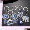 Anéis -chave Design clássico Antique Sier azul Evil Eye Chain Chain Animal Pendant Crafting Keychain pendurado jóias de ornamento para presente Drop dhskb