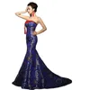 Vêtements ethniques Bleu Cheongsam Traditionnel Chinois Long Femmes Robe Charmante Fête Sexy Qipao Costume Oriental