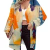 Kvinnors västar 2023 Autumn Fashion Casual Trend Temperament Printing Medium Long Bubble Sleeve Pendlare Löst Cardigan Sticked Coat