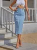 スカート2023夏の女性ボタンパックヒップデニムスカートファッションスリムミッドレングスジーンズカジュアルレミス服XS-L