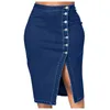 Skirts Women's Long Denim Skirt Summer Vintage High Wasit Jeans Skirt Button Female Straight A-line Pencil Skirts Solid Color 230911